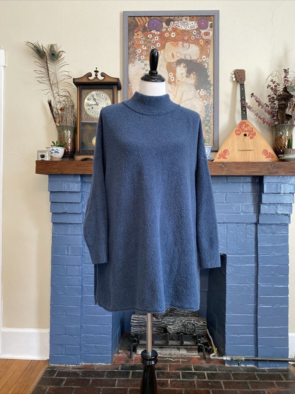 PURE JILL‎ J. JILL $99 Mock Neck Side Tie Slit Tunic Sweater Gray M/L Blue